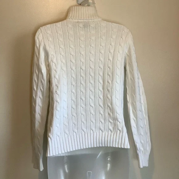 Ralph Lauren Sport CowlNeck Sweater Women Med. White Cable Knit Pullover Cotton - Picture 6 of 12